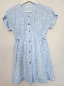 ZARA GIRLS BLUE WHITE  POLKA DOT  ELASTIC WAIST LIGHT DRESS SZ.8 - Picture 1 of 10