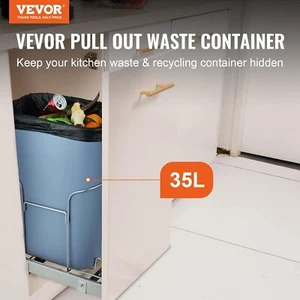 Pull-Out Trash Can, 35L Single Bin, Under Mount Kitchen Waste Container wi - Picture 1 of 2