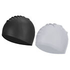 2Pcs Silicone Swim Caps Unisex Non Slip Pool Caps Swimming Hats Black Grey