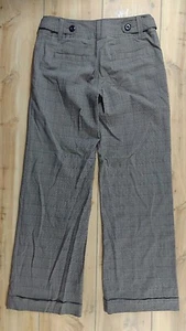 H&M Pants Womens Size 8 Beige Brown Wide Cuff Flare Plaid Button Accent - Picture 1 of 9