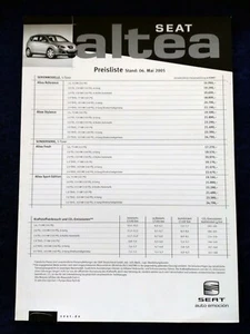 Seat Altea Preisliste 05.2005 - Picture 1 of 1