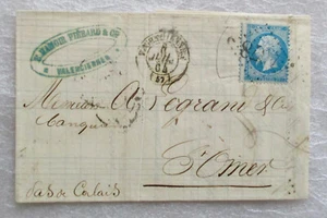 Frankreich - Briefmarke Napoleon auf Brief von 1864 von Valenciennes nach Saint Omer - Bild 1 von 2