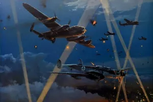 Duell im Dunkeln von Robert Taylor Luftfahrtkunst signiert von 6 Night Fighter Aces - Bild 1 von 4