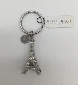 White House Black Market Key Chain “ PARIS “  Silver Tone & Crystal NEW - Picture 1 of 2