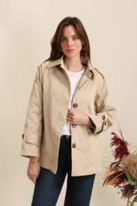 Women's Casual Classic Single Breasted Wide Hem Harringtone Trench Coat - Picture 1 of 13