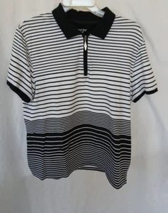 Camisa de golf Coral Bay para mujer L negra blanca a rayas 1/4 cremallera manga corta - Imagen 1 de 6