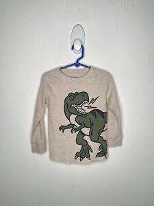 Garanimals Waffle Knit Shirt Boys Size 4T Dinosaur Long Sleeve Cream Crew Neck