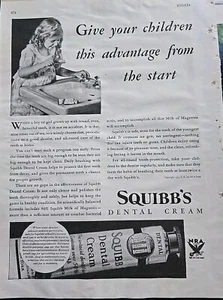 1933 Tube Squibb's Zahncreme kleines Mädchen Zähneputzen bei Sink Vintage Anzeige - Bild 1 von 1