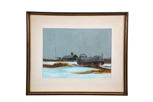 Robert Pailthorpe Old Fishing Wharf Nautical Rhode Island Seascape Watercolor 28 - Picture 1 of 11