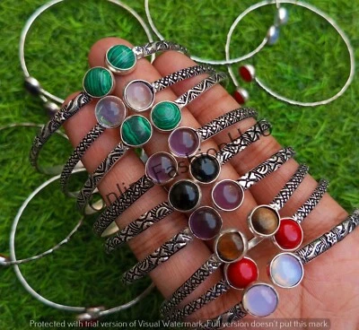 Opalite & Mix Gemstone Cuff Bangle Wholesale Lot 925 Sterling Silver Plated - Image 1 of 4