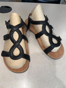 Vionic Jodie Slingback Strappy Sandals Black Leather Adjustable Straps Size 6 - Picture 1 of 5