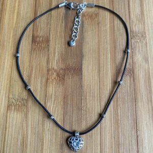 Brighton Sofi Black Leather Necklace Choker Silver Reversible Heart Stunning - Picture 1 of 9