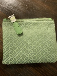 Talbots grün Korbgeflecht Muster Kreditkarte Ausweis Halter Kleingeld Etui Reißverschluss klein - Bild 1 von 8