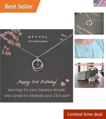 Персонализированное ожерелье на 21-й день рождения из чистого серебра - идеальный подарок для дочери - Изображение 1 из 4