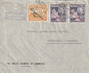 Malta to Germany GVI 2d 3dx2 Self Government overprints CHAMBER OF COMMERCE 1955 - Picture 1 of 1
