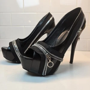 Plataforma Stiletto Peeptoe Cremallera Tacones Negros Talla 41 EE. UU. 10 Bailarina Discoteca Sexy - Imagen 1 de 9