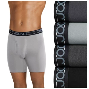 Men's Jockey 4-Pack Everyday Casual Cotton Long-Leg Boxer (Multi Gray) Underwear - Picture 1 of 3