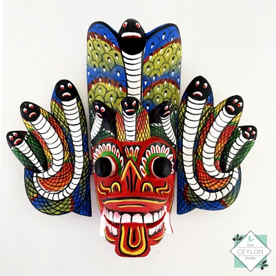 Hand Carved Wooden Colorful Wall Decor Mask Naga Raksha - Image 1 of 4