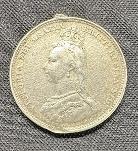 Great Britain - 1887 Victoria Shilling - Removed from Mount - Picture 1 of 2