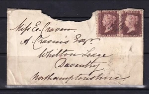 PAIR OF GREAT BRITAIN #33 PLT 112 COVER LONDON TO DAVENTRY NORTHAMPTONSHIRE 1869 - Picture 1 of 3
