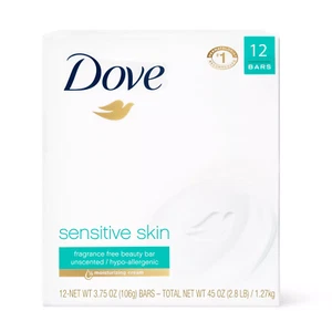 Dove Sensitive Skin Hypoallergenic Beauty Bar Soap, Fragrance Free, 3.75 oz - Picture 1 of 9