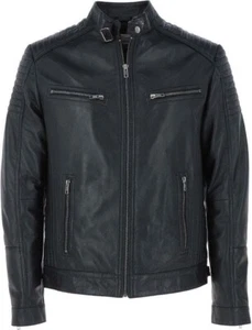 Men's Biker Leather Jacket Genuine Real Leather Motorcycle Style Coat Zip Up – B - Picture 1 of 4