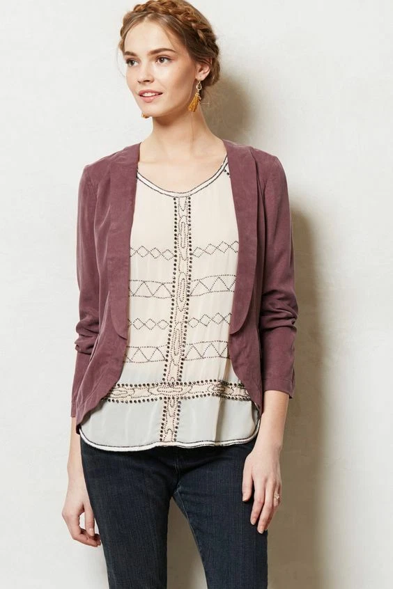 CHAQUETA BLAZER NUEVA ANTHROPOLOGIE $138 ELEVENSES PÚRPURA WHITBY TALLA 4 Foto 1 de 2