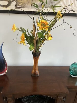 Jarrón de madera tallado a mano madera de mango. Firmado. Impresionante. 12,25’ Foto 1 de 4