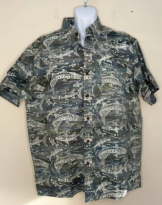 Camisa de pesca Redington de manga corta de algodón para hombre ventilada verde Batik pez NUEVA L Foto 1 de 4