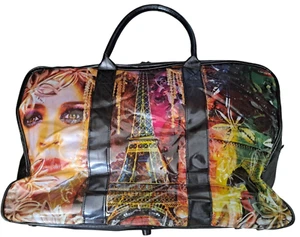 VTG CECILE JEANNE PARIS XL travel bag zip PVC sturdy luggage fashion MOD BOHO LG - Picture 1 of 17