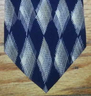 Structure Tie Silk Blue Navy Ivory Diamond Grid Geometric Design NIB t1036  - Image 1 of 4