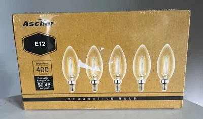 ASCHER 4W E12 C35 Decorative Bulbs - 400 Lumens - C35-XSXW (5-Pack) - NEW/SEALED - Image 1 of 4