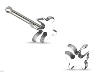 Nose Bone Ring Butterfly 6mm Head 20 Gauge 1/4" Steel  - Picture 1 of 3