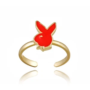 Gold Over 925 Silver Red Enamel Bunny Toe Ring - Picture 1 of 3