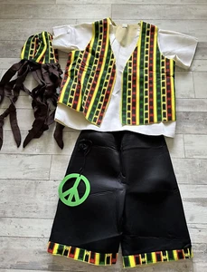 Disfraz Rasta Mon Adulto Grande XL Camisa Pantalones Cortos Paz Collar Sombrero/Peluca Genial 56" ch - Imagen 1 de 9