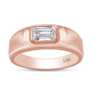 1 Ct Mens Emerald Cut Lab Grown Diamond Solitaire Engagement Ring In 10k Gold - Picture 1 of 20