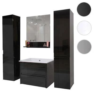 Set bagno HWC-B19, lavabo specchio da parete 2x pensile, lucido - Immagine 1 di 4