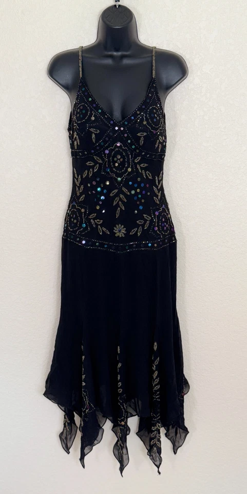 Vestido Sue Wong Nocturne Seda Talla 4 Cuentas Floral Bufanda Hada Grunge Oscuro Romance Foto 1 de 4