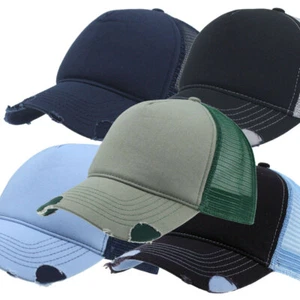 NEU Baseballkappe Distressed Baumwolle Schaumstoff Netz 5 Panel Druckknopflasche Trucker - Bild 1 von 29