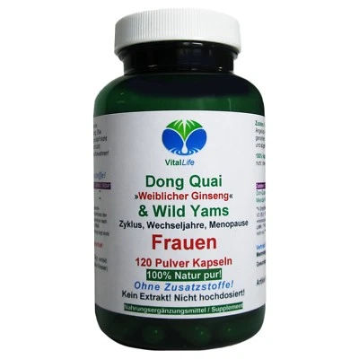 VITALLIFE Dong Quai und Wild Yams 120 Pulver Kapseln Ohne Zusatzstoffe Natur pur. 26406