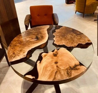 Clear Round Epoxy Resin Tabletop | Gloss Finish | Custom Handmade Modern Art - Image 1 of 2