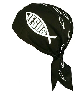 Christian Doo Rag Motorcycle Skull Cap Religious Chemo Bandana Cover Fish Symbol - Picture 1 of 5