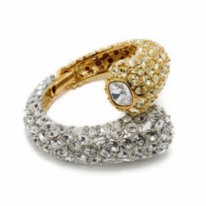 Kenneth Jay Lane Gold Silver Crystal Glamorous Sparkling Cuff Bracelet Brand New - Picture 1 of 1