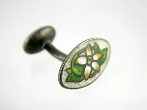 Watson Co Sterlingsilber echte Cloisonne Narzisse Blume EINZELNE MANSCHETTENKNÖPFE - Bild 1 von 18