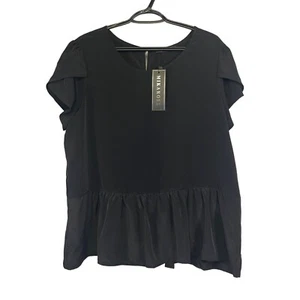 Mika Rose Size XL Ruffle Hem Polyester Blouse Black New - Picture 1 of 6