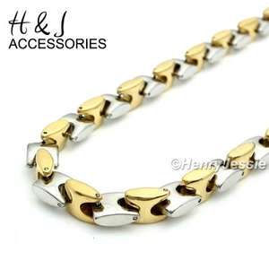 18-40"Stainless Steel 8mm Siver/Black/Gold Plated Interlock Bones Chain Necklace - Picture 1 of 16