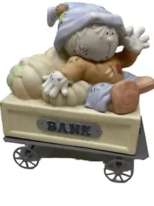 Vintage Münzbank Keramik Vogelscheuche Wagen Kürbis Sparschwein Zug Wagen. - Bild 1 von 8