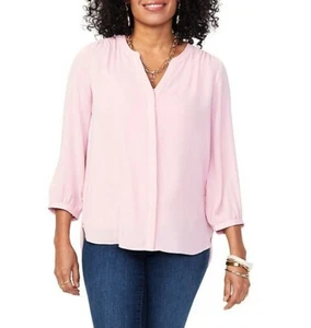 NYDJ Women's Pueblo Rose Print High-Low Pintucked Blouse, X-Small, MSRP $89 - Picture 1 of 1