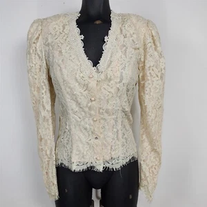 Chemisier vintage Jessica McClintock crème victorienne manches longues dentelle femme taille 4 - Photo 1 sur 8