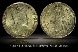 1907 Canada 10 Cents PCGS AU53 Nice Mint Luster with Obverse Planchet Flaw 10c - Picture 1 of 3